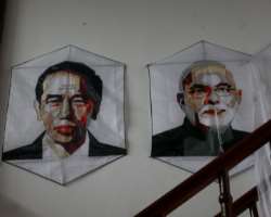 There are also kites with faces of political leaders including Indonesian President Joki Widodo and Indian Prime Minister Narendra Modi.